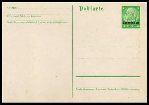 Entier Postal CP 5 pf surch Lothringen