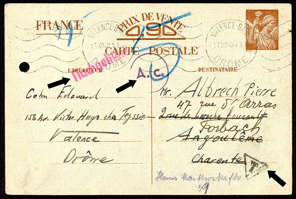 Carte interzone réexpédiée vers la Moselle et taxée à l'arrivée