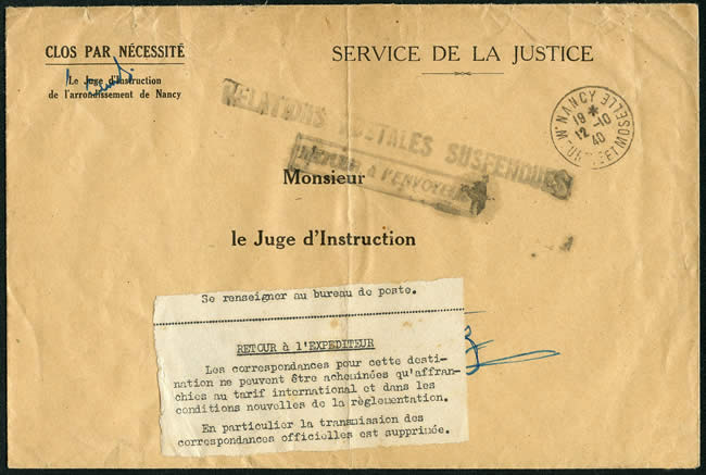 Lettre officielle de nancy à Metz refoulée