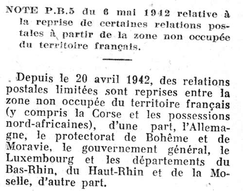 reprise des relations postales avec l'Alsace et la Moselle