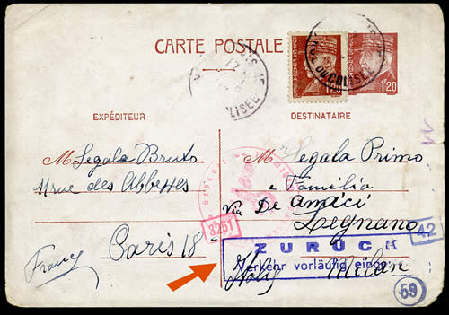 CP pour l'Italie retournée à l'envoyeur