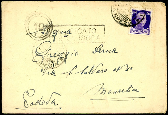 Lettre d'un sous-marin de Betasom postée à La Spezia