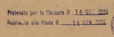 cachet indiquant le prélévement et la restitution de la lettre par la censure