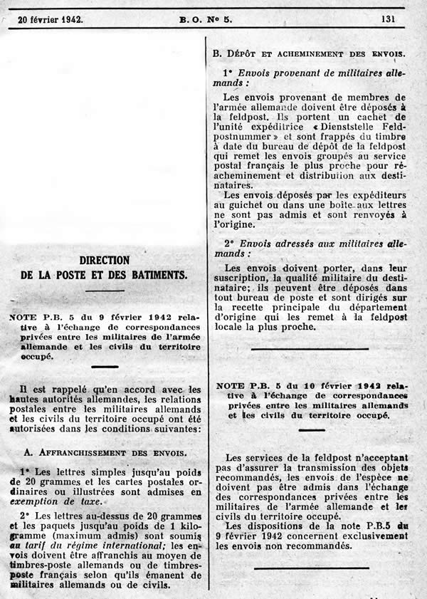 Courrier des militaires allemands vers les civils