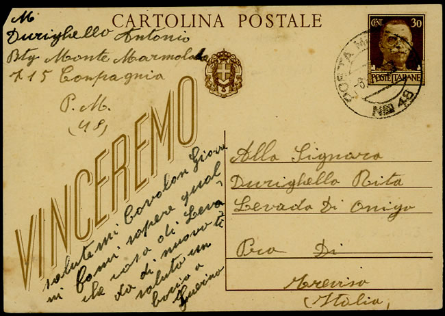 Entier italien oblitéré PM 48 de bormes les Mimosas