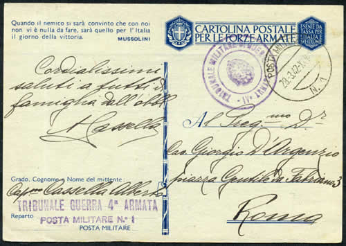 carte postale militaire italienne de Beaulieu sur mer.