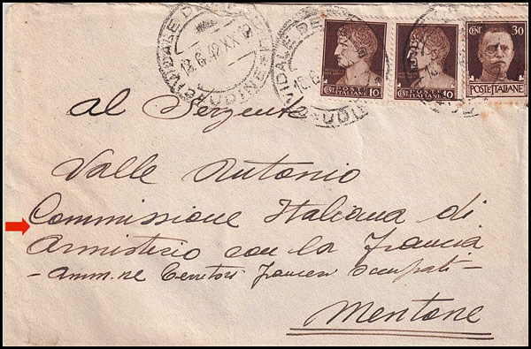 Lettre pour la Commission d'Armistice italienne de Menton