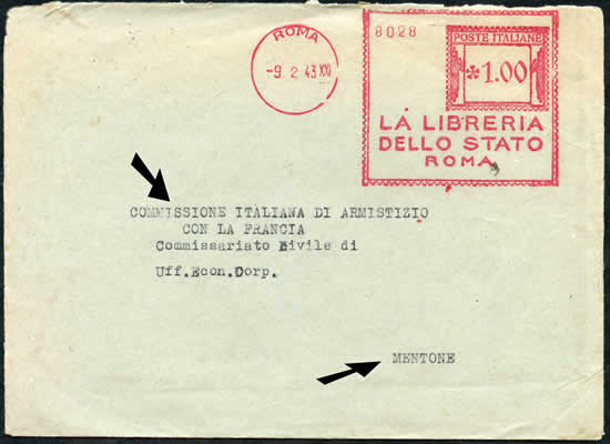 Lettre de Rome pour la Commission d'Armistice de menton