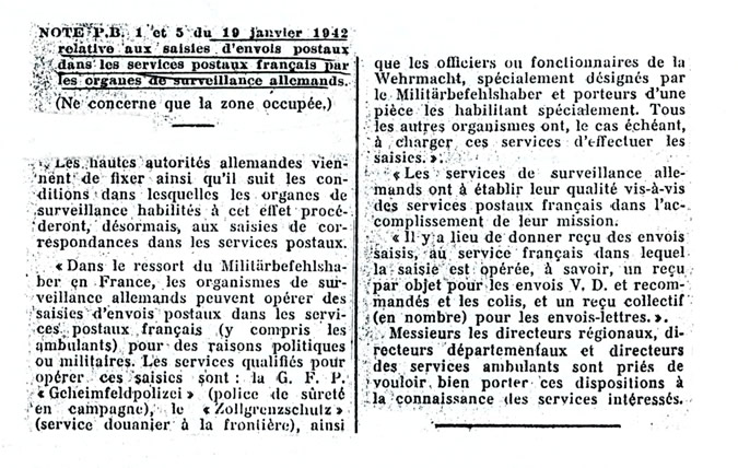 Autorisations de saisie par les autorités allemandes du courrier français