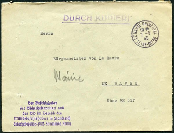 Lettre due la Sicherheitspolizei de Rouen