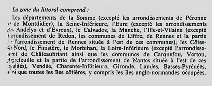 Délimitation de la "zone littoral" 1941