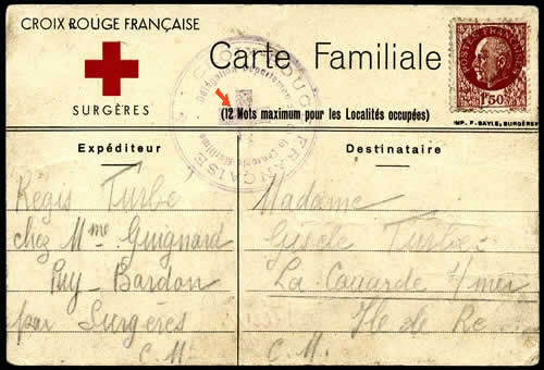 Carte Croix-Rouge de Surgères pour l'île de Ré