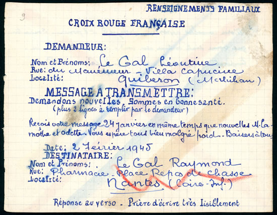 Message croix-rouge de fortune entre poche Lorient et Nantes