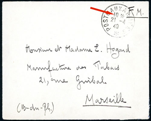 Cachet Poste aux Armées avec heure de dépot