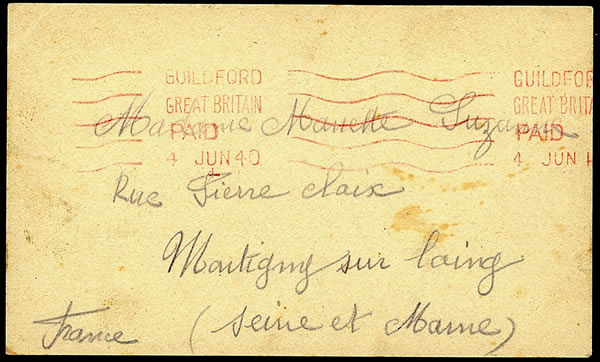 Avis d'arrivée en Angleterre des rescapés de Dunkerque juin 1940