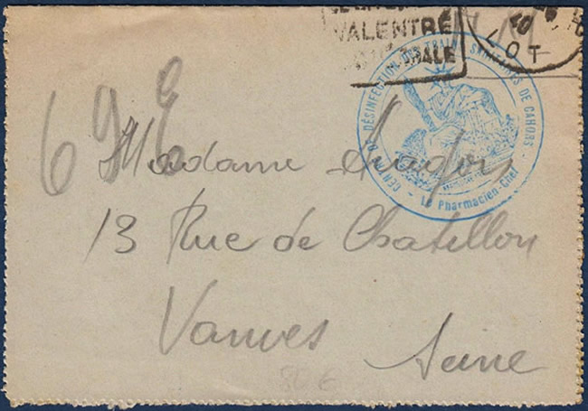 Lettre en franchise d'un centre de désinfection des trains sanitaires