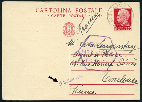 CP italienne saisie le jour de la déclaration de guerre