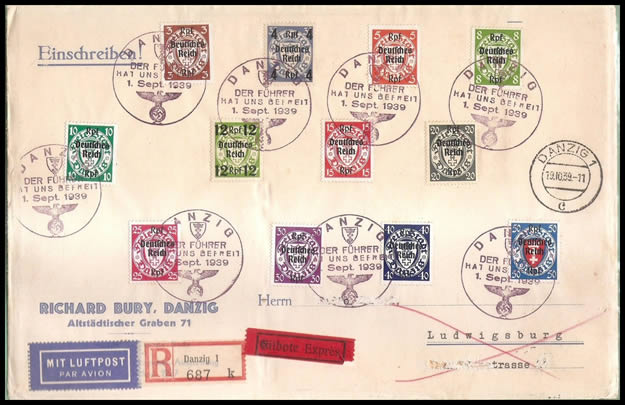 Danzig lettre recommandée septembre 1939