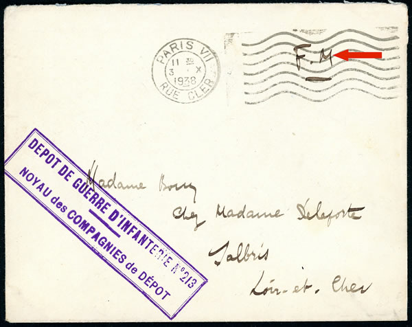 Lettre en franchise pendant la mobilisation 1938