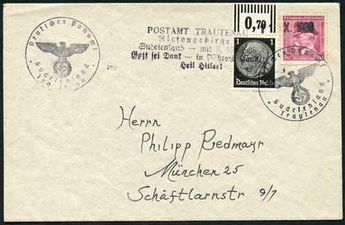 Oblitération temporaire de Trautenau 11/10/38