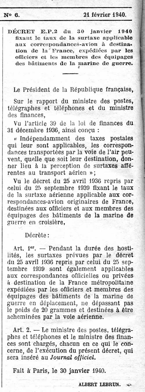 Surtaxes avion pour marins en guerre