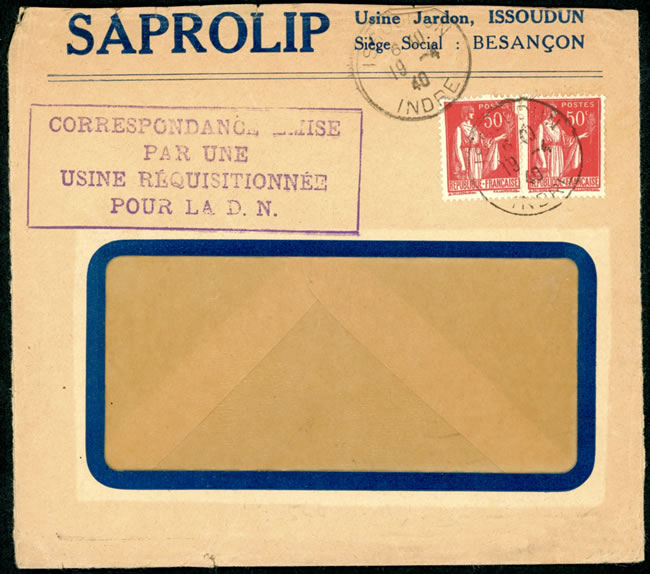 Griffe "usine réquisitionnée avril 1940