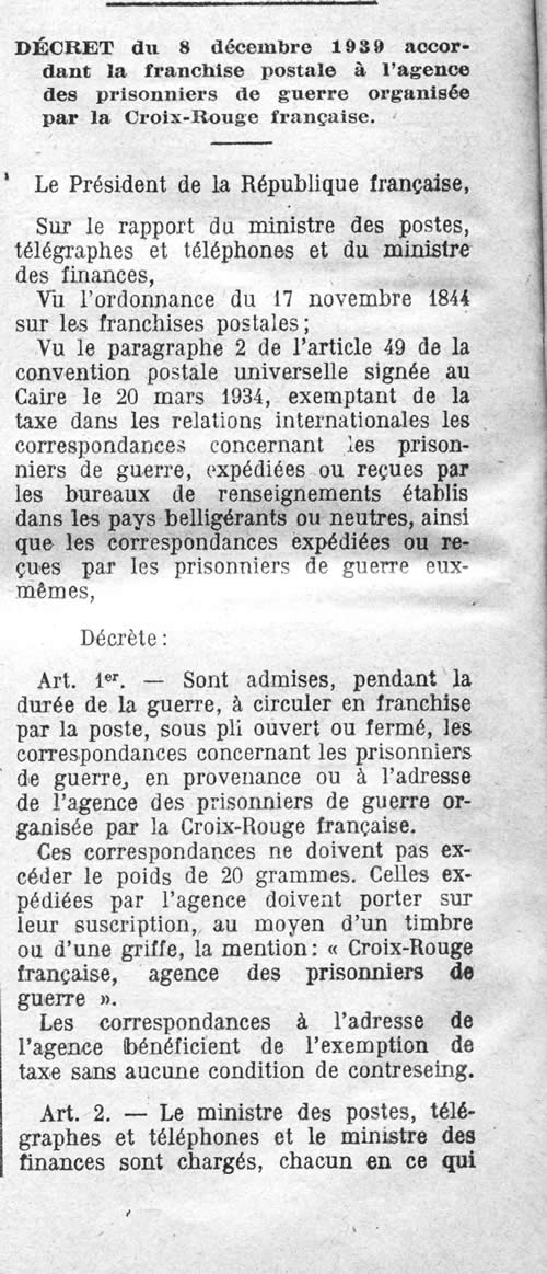 Franchise Agence des Prisonniers de guerre