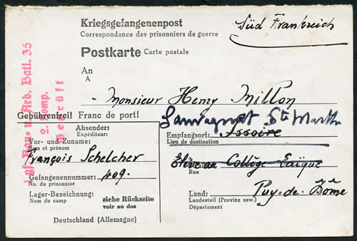 Carte d'un Bau und Arbeit Bataillon