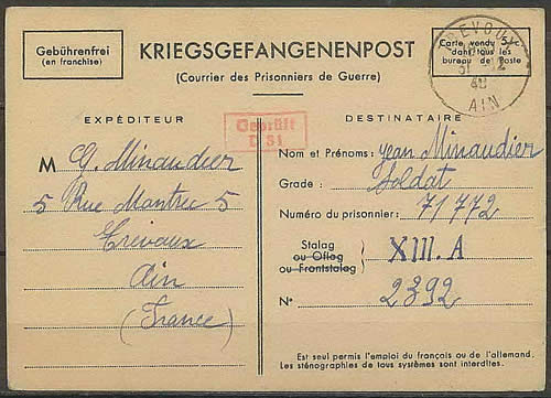 Carte pour prisonnier couleur beige