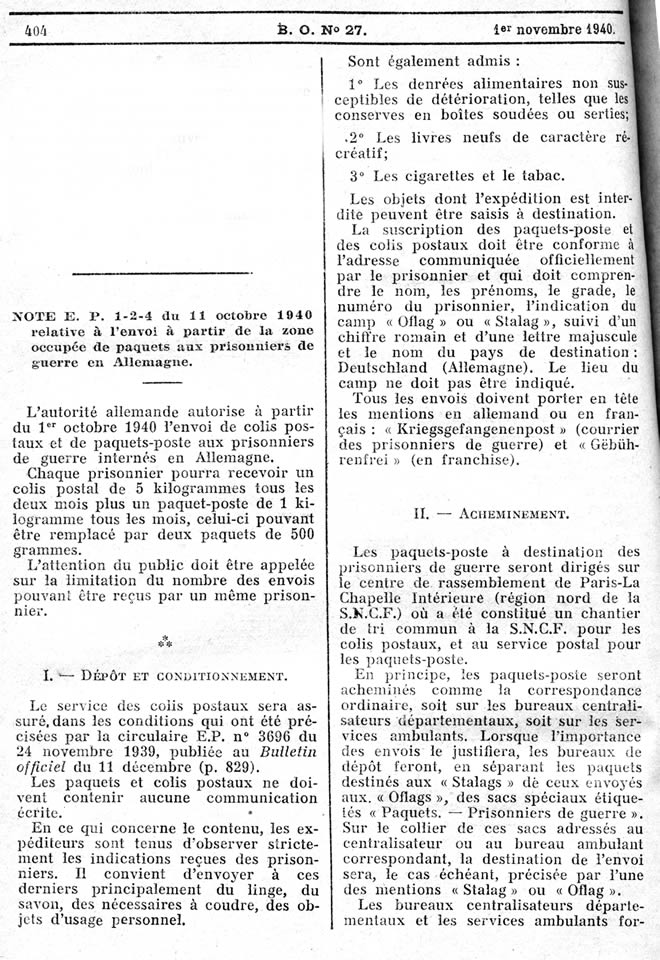 Colis postaux depuis la zone non-ocupée 10/40