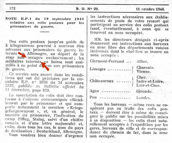 Envoi de colis aux prisonniers