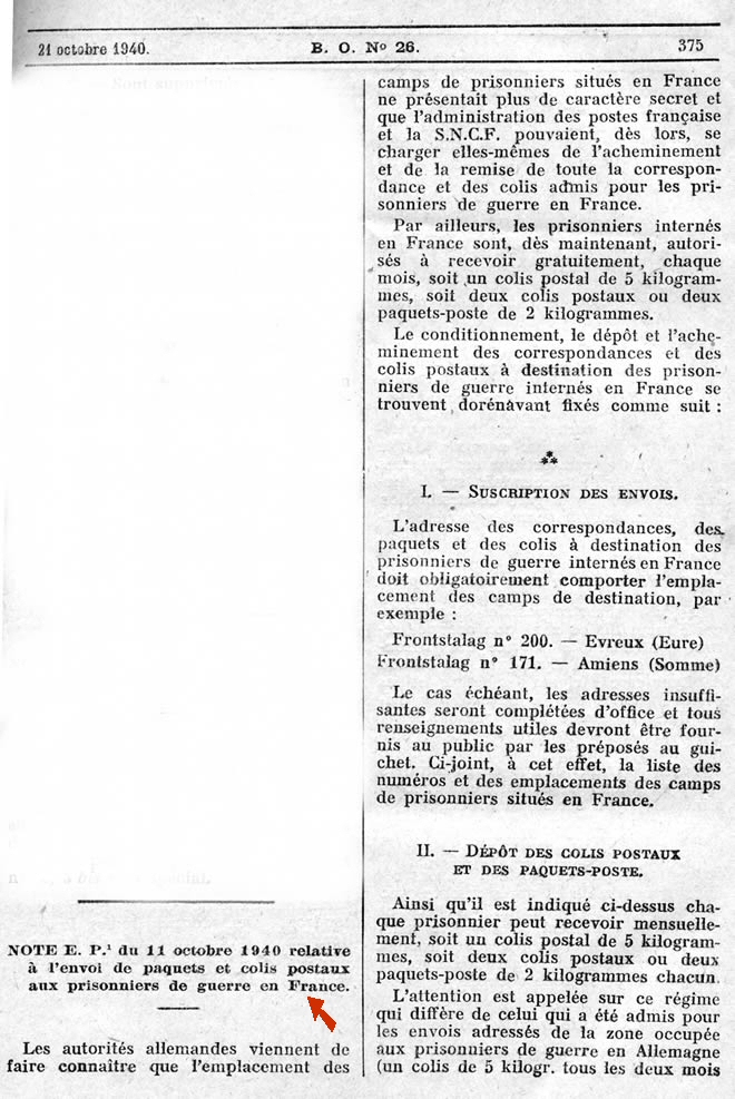 nouvelle circulaire concernant les colis pour prisonniers de guerre