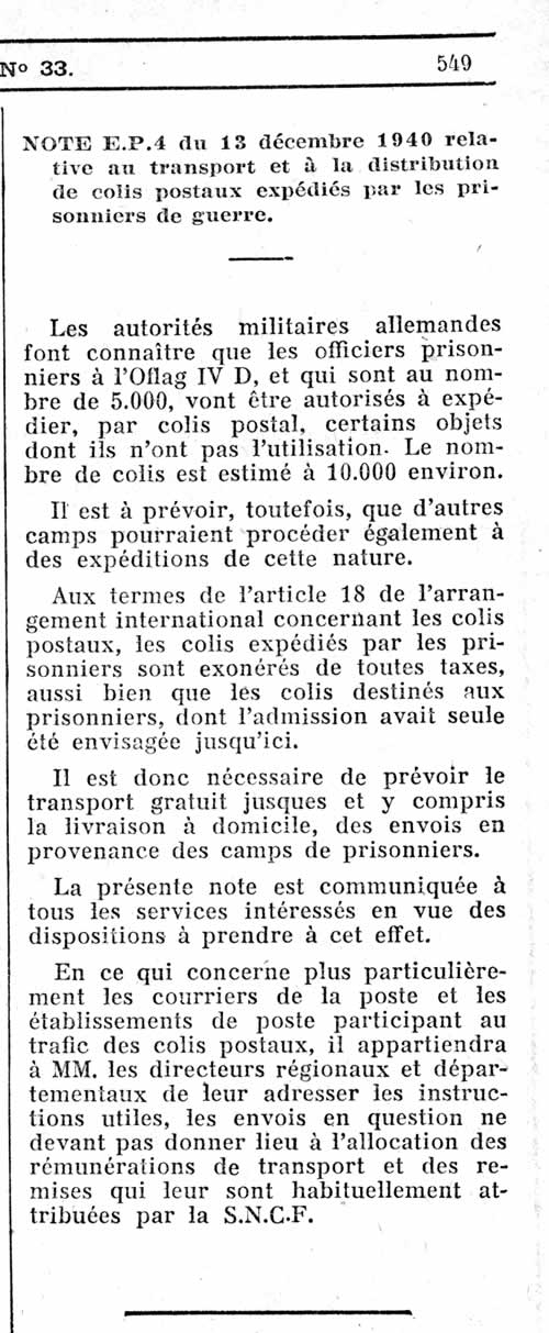 Colis des prisonniers vers la France