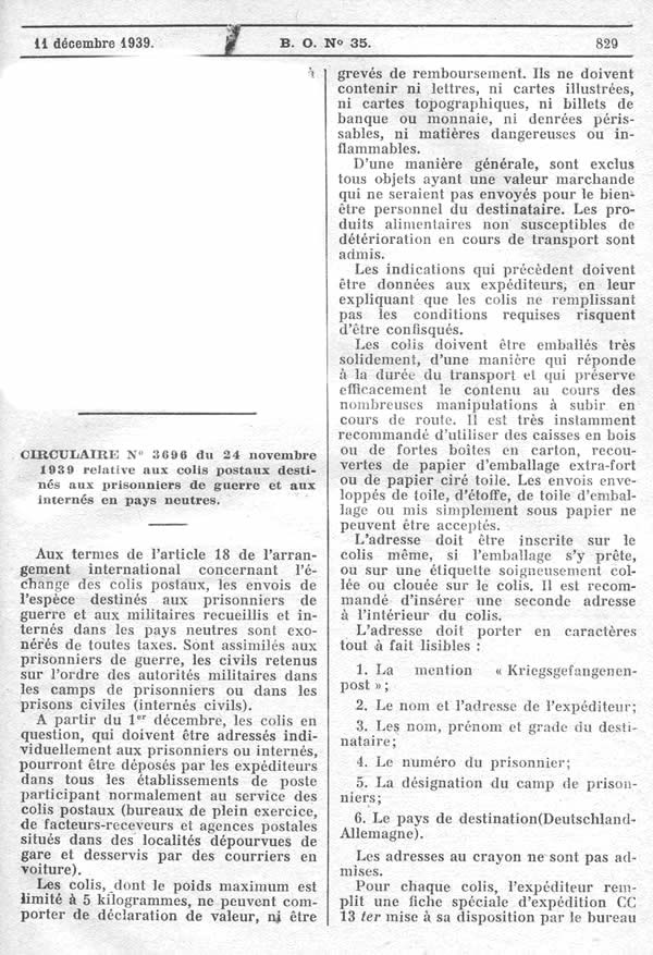 Colis pour prisonniers de guerre