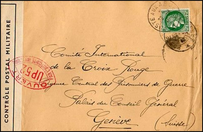 Commission de censure des Prisonniers de guerre en avril 1940 avec cachet de PARIS CENTRALISATEUR