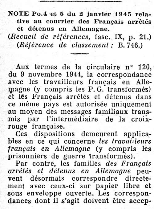 Courrier pour les déportés en Allemagne