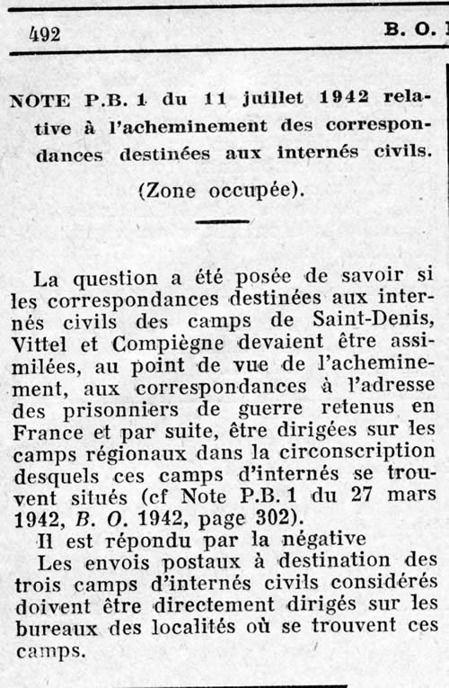 Courrier des internés civils