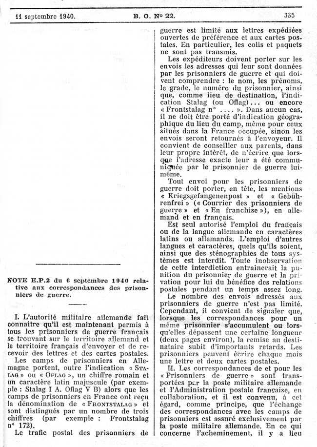 Courrier des Prisonniers de guerre