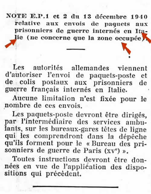 Envoi de colis pour les prisonniers en Italie