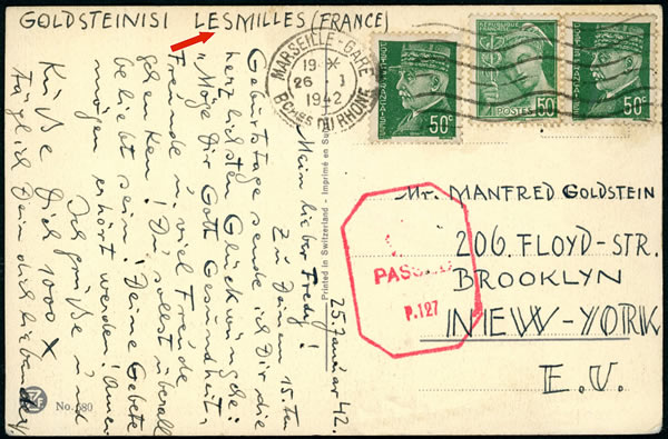 Carte postale d'un Juif allemand incarcéré au Camp des Milles