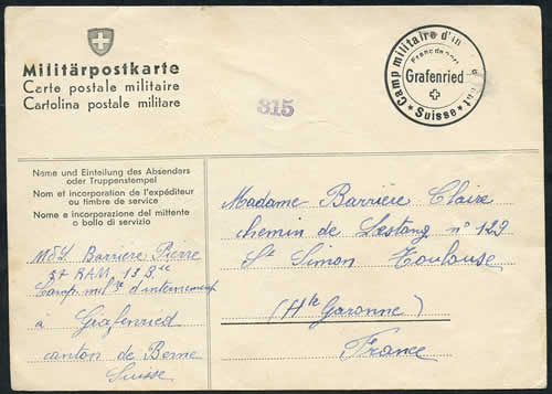 CP militaire suisse utilisée par un interné français