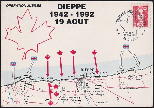 Carte montrant le débarquement à Dieppe en 1942