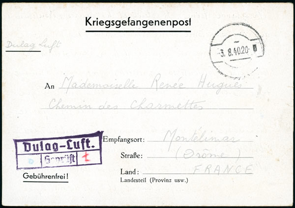 Formulaire prisonnier d'un Dulag-Luft