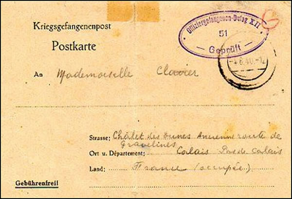 Avis de capture en provenance d'un Dulag Officiers