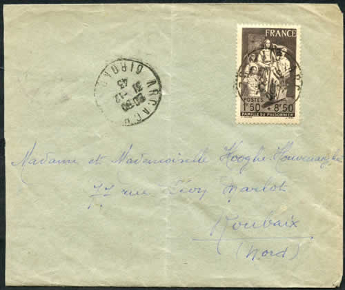 Timbre famille du prisonnier sur lettre