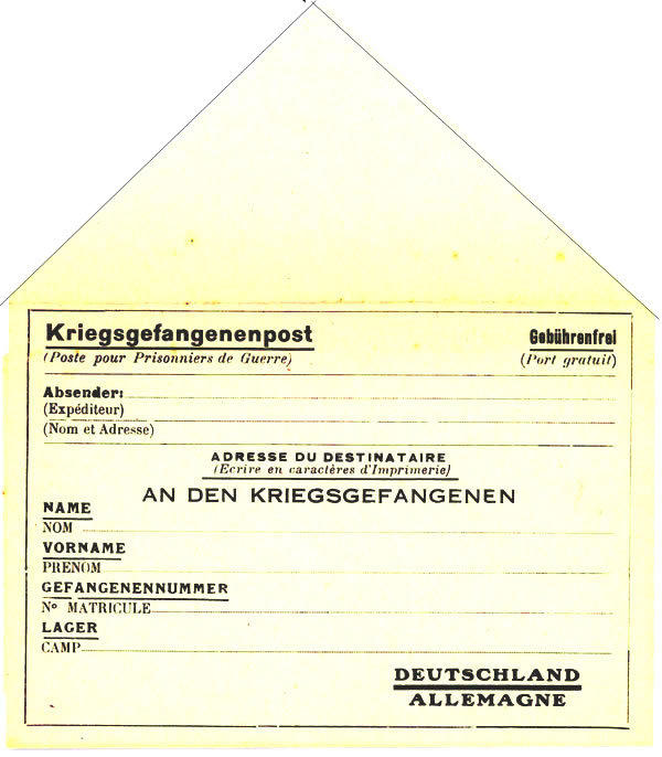 Formule à plier pour écrire à un prisonnier de guerre