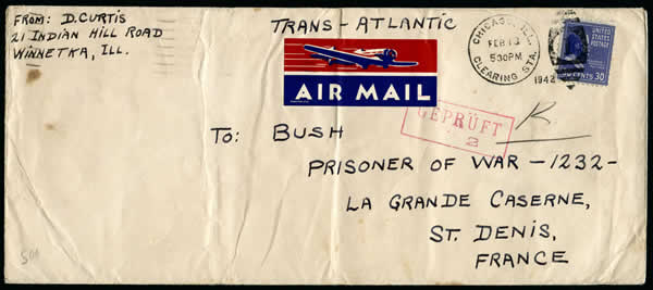 lettre pour un internéaméricain  à la Grande caserne de St denis