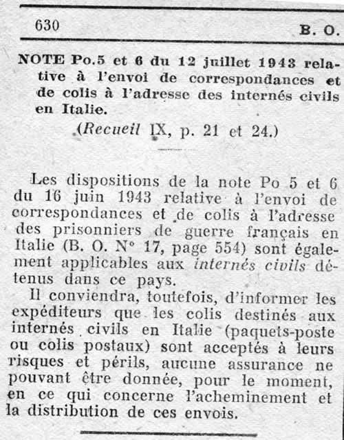 Courrier des internés