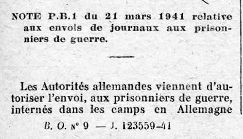 journaux pouvant être envoyés aux prisonniers de guerre
