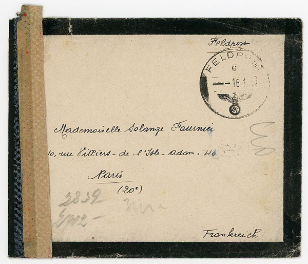 Lettre de Deuil envoyée par un Français sous uniforme allemand 1943